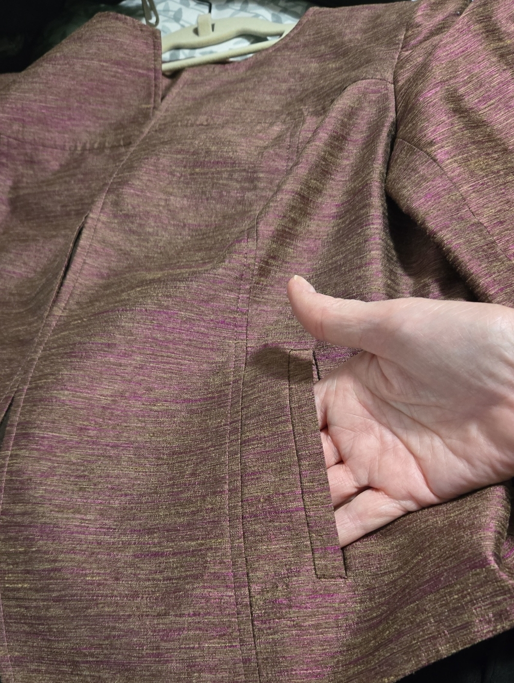 JONES NEW YORK Raspberry & Tan Silk Look Jacket - Picture 7 of 9
